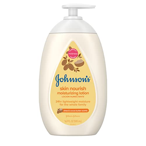 Image of Johnson's Skin Nourish Moisturizing Baby Lotion for Dry Skin with Shea & Cocoa Butter Scents, Gentle & Lightweight Body Lotion for The Whole Family, Hypoallergenic, Dye-Free, 16.9 fl. oz