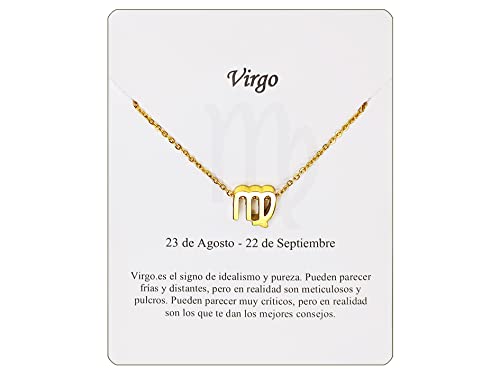 Collar Signo Zodiaco Virgo Acero Inoxidable hermosa Tarjeta Significado Signo Zodiacal Colgante Horóscopo Para mujer o Hombre Regalo Cumpleaños (Virgo Dorado)