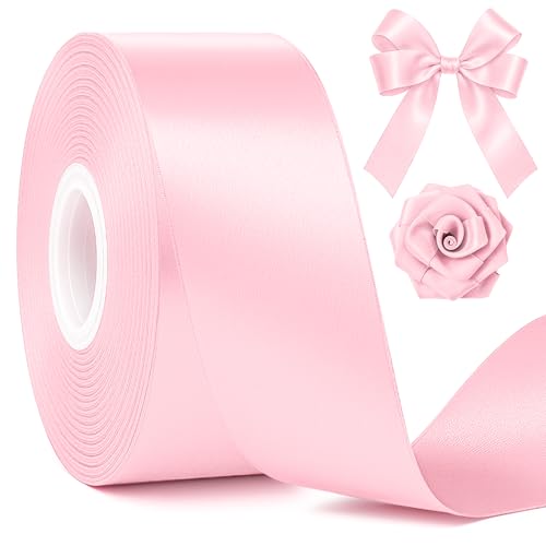 Fullive 1 1/2 Inch Pink Ribbon, 30 Yards Pink Ribbon for Gift Wrapping, Polyester Satin Mothers Day Ribbon for Wedding Baby Shower Valentines Day Decorations DIY Bows Breast Cancer Awareness Crafts
