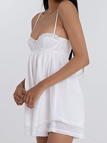 Image of Women's V Neck Adjustable Spaghetti Straps Sleeveless Sexy Backless Dress Y2k Lace Dresses Party Clubwear
