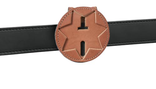 Image of Perfect Fit PF33 Seven Point Star Badge Holder, Tan Leather Belt Clip Badge Wallet with Chain Pocket, Fits Blackinton B447 and Compatible Seven Point Star Badges for Duty Carry, Made in USA