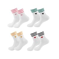 Alfven chaussettes de tennis pour femme, 4 Paires 36-42 Chaussettes Sport Chaussettes en forme de cœur Blanche en Coton pour Tennis Athletic Running Randonnée Marche