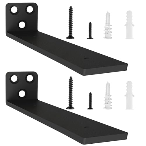 2 Piezas Escuadras Para Estanterias, Soporte Baldas Pared, Escuadras Metalicas Invisibles, Soporte Estantería Metal con Tornillossado para Fácil Montaje en Pared (20cm, Negro) 8in