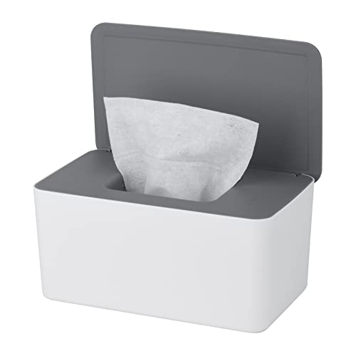 1 Caja para Toallitas, Grande caja de papel higiénico húmeda con Tapa Sello, dispensador de toallitas húmedas, servilletero con tapa para el hogar y la oficina - tapa gris