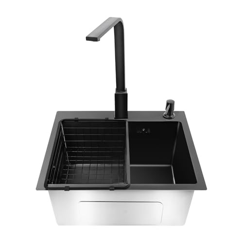 Fregadero de acero inoxidable en color negro, juego de fregadero de cocina con grifo, 45 x 40 x 20 cm, adecuado para hogares, restaurantes, baños, sótanos, bares y camiones de comida.