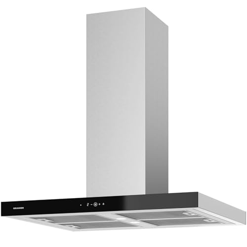 Oranier Inselhaube 90 cm Edelstahl ISOLA90E1 - breite Umluft Dunstabzugshaube mit Glasfront - Abzugshaube mit 4 Leistungsstufen - LightUp-Display