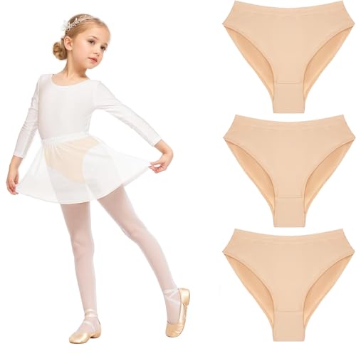 3-Pack Girls Dance Underwear, Seamless Knickers for Ballet & Gymnastics, Ballet Briefs Dance Pants, High Cut Cotton Dancing Knickers for Beginner Girls - Skin Colour (UK, Age, 6 Years, 7 Years, Nude)