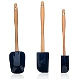 Silicone Spatula Wooden Handle - Set of 3 Non-Stick Kitchen Utensils for Baking and Cooking, Heat Resistant Silicone Scraper with Bamboo Handle (Blue)