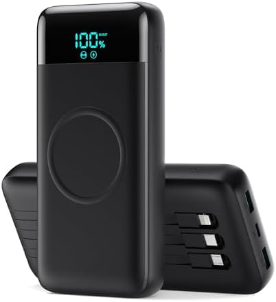 Power Bank Inalámbrico 26800mAh con 3 Cables, 7 en 1 Batería Exte...