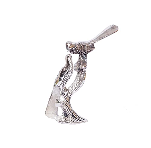 Image of KridayKraft Love Birds Couple Kissing Sitting on Tree,Animal Showpiece for Home Decorative Statue, Gift for Boyfriend,Girlfriend,Wife,Husband,Friends,Happy Home Decoration Idol Showpiece (Silver)