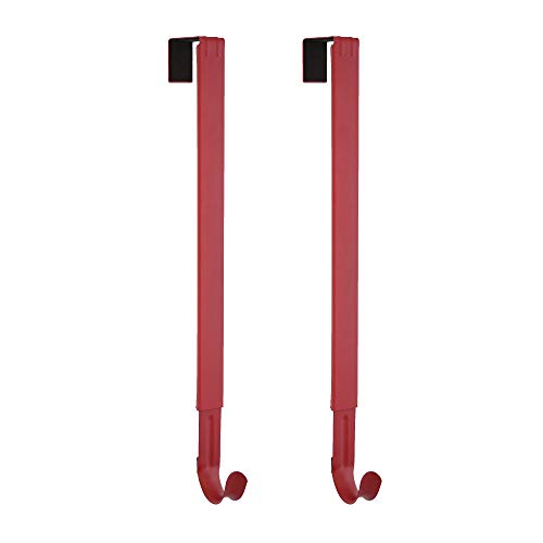 Haute Decor Adapt Adjustable Length Wreath Hanger - 2PACK- Holds up to 20 lbs (Red) - 2 Identical Over The Door Wreath Hanger Hooks