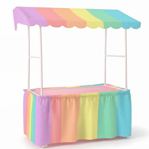 Lewtemi Macaron Tabletop Tent Kit Pastel Back to School Ice Cream Dessert Table Cabin (Without Table) Include Tabletop Stand & Skirts Canopy for Carnival Circus Wedding Baby Shower Photo Props Decor