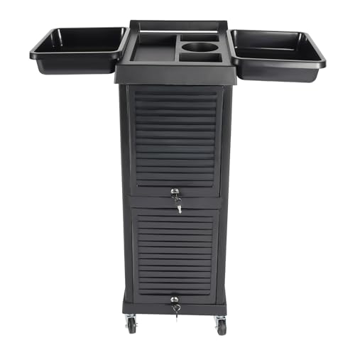 Carrito de maquillaje de 7 niveles para artículos de peluquería, con compartimentos con cerradura y ruedas de PVC, color negro, ideal para salón, salón de belleza y hogar