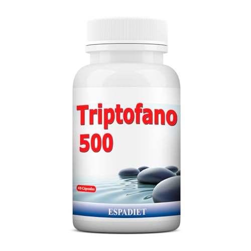 Espadiet Triptófano – Con L-Triptófano – Favorece la producción Natural de Melatonina y Serotonina – Favorece la Relajación y el Bienestar Mental – Salud Emocional – 45 cápsulas de 500mg