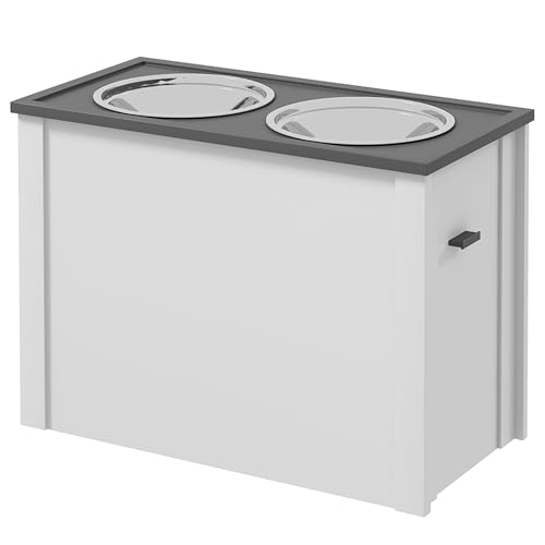 PawHut Erhöhter Hundenapf Futternapf mit Ständer Wassernapf 2 x 2L Edelstahlnäpfen Langsamfutternapf für Große Hunde, Weiß