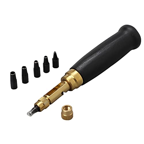 Adjustable Screw Hole Punch, Leather Hole Punch Tool, Paper Hole Punch, Craft Puncher, 6 Tip Sizes Fabric Punch Set, Automatic Belts Hole Punch Replaceable Mute Rotary Tool (Black)