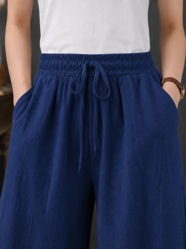 Image of LIRIT Womens Solid Color Wide Leg Trouser Pant with Drawstring Elastic Waist, Relaxed Fit, Full Length, Casual Lounge Palazzo Bottom