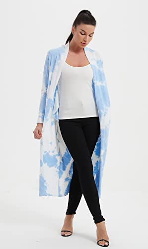 Image of Women's Floor Length Drape Sweater Cardigan -Lightweight Long Sleeve Open Front Maxi Duster with Pockets