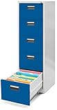 [page_title]-Jan Nowak by Domator24 Hängeregistraturschrank V005 Hängemappenschrank Hängeregisterschrank Aktenschrank 5 Schubladen Pulverbeschichtung Stahlblech (grau/blau), Metall, 162 x 46 x62 cm