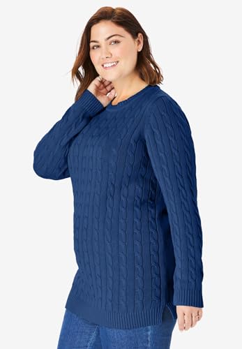 Woman Within Plus Size Cable Knit Pullover Crewneck Sweater3