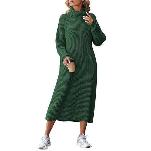 Strickkleid Damen Winter Lang Pulloverkleid Damen Rollkragen Langarm Winterkleid Elegant Gestreift Strickkleider Maxi Locker Pullikleid Alltag...