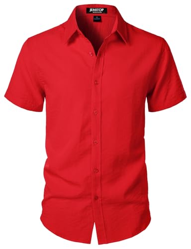 Men's Stretch Textured Short Sleeve Button Down Shirts Summer Casual Beach Wedding Vacation Shirt