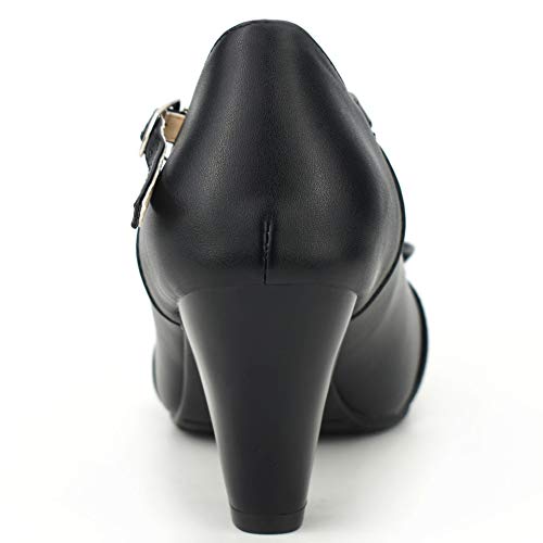 Women Bow Vintage Shoes Block Black High Heels Mary Janes Closed Toe T-Strap Pumps Comfort Rockabilly Shoes4
