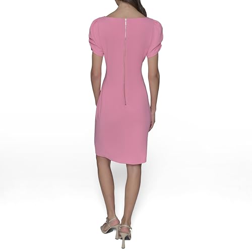 Image of KARL LAGERFELD Short Ruched Sleeve Jewel Neck Sheath Mini Dress
