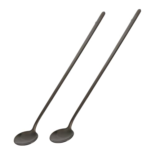 FUNOMOCYA 2sets Long Handle Stainless Steel Stirring Spoon Mini Coffee Spoons Silver for Bar Home Party 2pcs*2