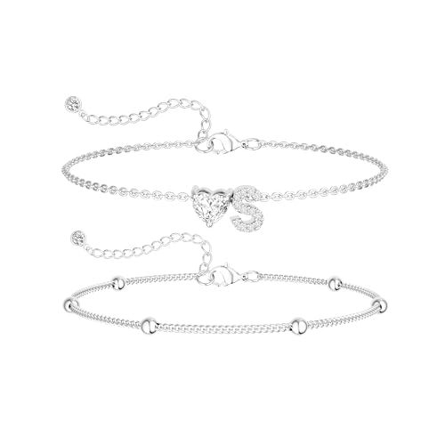 Image of NECOCY Initial Heart Diamond Anklets for Women Waterproof, Non Tarnish 14k Gold Plated Letter Ankle Bracelets Dainty, Summer Beach Bikini Jewelry Gifts for Women