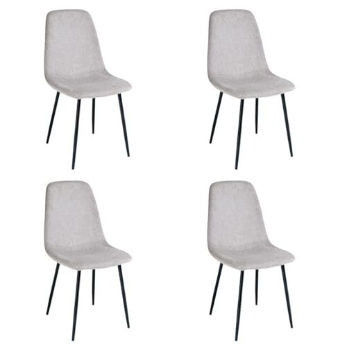 LOLAhome - Pack de 4 sillas de Comedor o Cocina Lina Gris tapizadas en Lino con Patas metálicas Negras