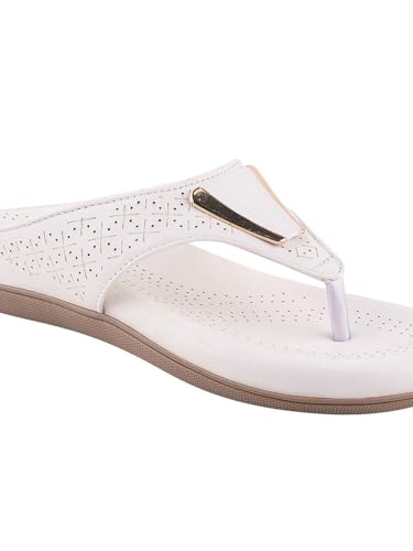 Image of Shoetopia Women's Flat Sandals - Comfortable Slip-On Toe Ring Design with Cut-Out Detailing Ladies Stylish Perforated Upper for Casual Footwear