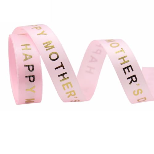 Awleynz 10 Yards Happy Mothers Day Ribbon Bronzing Craft Pink Ribbons for Gift Wrapping Mother Day Valentines Day Party Favors
