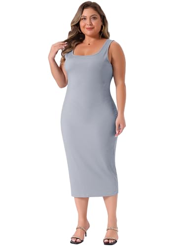 Image of Agnes Orinda Plus Size Dress for Women Summer Sleeveless Square Neck Bodycon Cocktail Sundress Sexy Midi Tank Dress