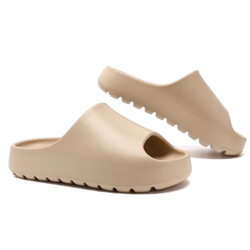 Uonesone Zapatillas Mujeres Hombres Verano Nube Chanclas,Ultra Suave Ducha Baño Antideslizante Secado Rápido Punta Abierta Súper Suave Cómodo Suela Gruesa Sandalias Interior Exterior(Beige,40/41 EU)