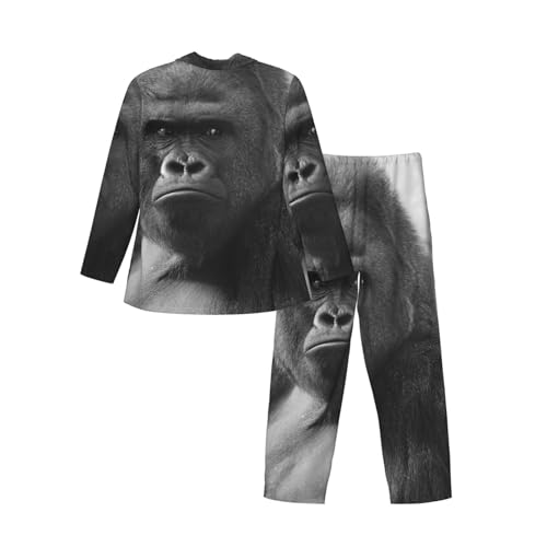 Portrait Of Gorilla Mens Pajamas Set Button Down Sleepwear Set Long Sleeve Loungewear With Pockets4
