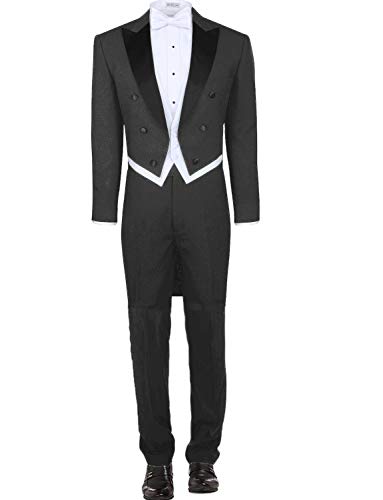 Kromoc Men's 3 Piece Tuxedo Tails Tailcoat Vest& Formal Pants