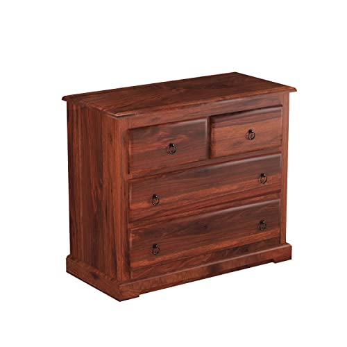 Image of Sheesham Wood Chest of Drawers 4 Drawers Wooden Dresser with Storage Organizer for Bedroom Living Room Home (Honey Finish)