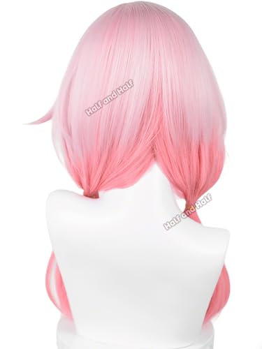 Image of Half and Half Gradient Pink Anime Ponytail Wig with Bangs for Yuzuriha Inori Cosplay Light Pink Twin Tails Wigs Pigtail Hair Wig for Women Halloween Party Daily Costumes