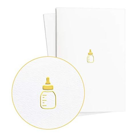Tarjeta de felicitación de nacimiento neutral con biberón en relieve dorado Cover
