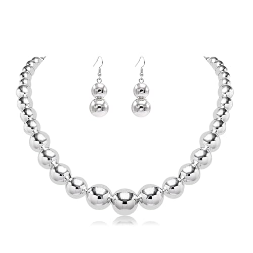 Cryshimmer Pearl Choker Necklace for Women Faux Pearl Beads Strand Necklace Earring Set Costume Jewelry, Plastic Sterling Silver, No Gemstone