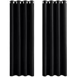 Cortina Negra PONY DANCE Cortinas Negras con Ojales Cortinas Termicas Aislantes Frio y Calor Cortinas Opacas Aislantes Luz 2 Piezas Cortinas Dormitorio Cortinas para Habitacion Matrimonio, 140x240 CM