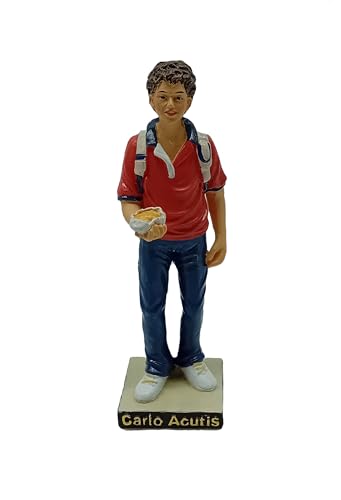 MP CREATIVE Estatua de San Carlos Acutis, 30 cm, resina pintada a mano, multicolor, estilo religioso tradicional, para decoración de altares y espacios devocionales