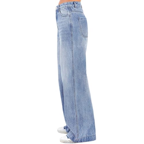 fanmpghleoo Wide Leg Jeans Woman Baggy Low Rise Jeans Y2k Casual Denim Pants with Pockets Lounge Boyfriend Jean Trousers4