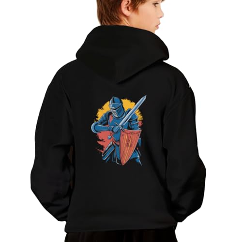 Medieval Knight Armor Sword Shield Vintage Hoodies for Teen Girls Boys Lightweight Kangaroo Pocket Sweatshirt2