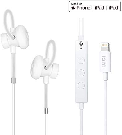 [Apple MFi Certified] Ligtning Headphones Earbuds Earphones with Mic Volume Siri Control, Lightning Connector Ear Buds Compatible with iPhone X / 8/8 Plus/7 / 7P iPad and More, Wired Headset White
