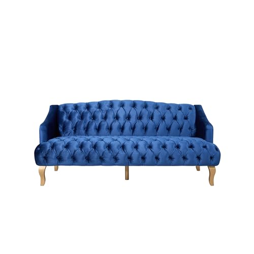 Image of Christopher Knight Home Minxi Velvet Upholstered 3 Seater Sofa Couch, Wooden Home Sofa Living Room, Comfy Cloud Couch for Bedroom, Home Office, Button Tufted with Diamond Stitching, Dark Blue