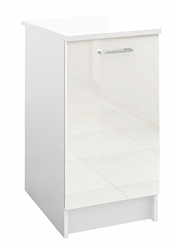 Berlioz Creations PRIMA PG4BPB Meuble Bas de Cuisine avec Plan de travail , 1 Porte décors Blanc brillant 40 x 60 x 85 cm, Fabrication 100% Française