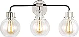 Feiss VS24403PN/TXB Clara Clear Seeded Glass Vanity Wall Lighting, 3-Light 225 Watts (10'H x 24'W),...