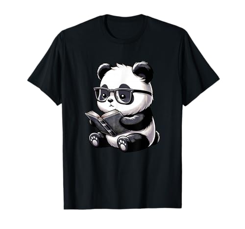 Panda Reading Book Kawaii Bookworm Librarian T-Shirt - Panda Reading Book Kawaii Bookworm Designs - Unisex-Adults & Unisex-Kids - Black - Small - Short Sleeve - Cotton, Polyester - Novelty T-Shirt